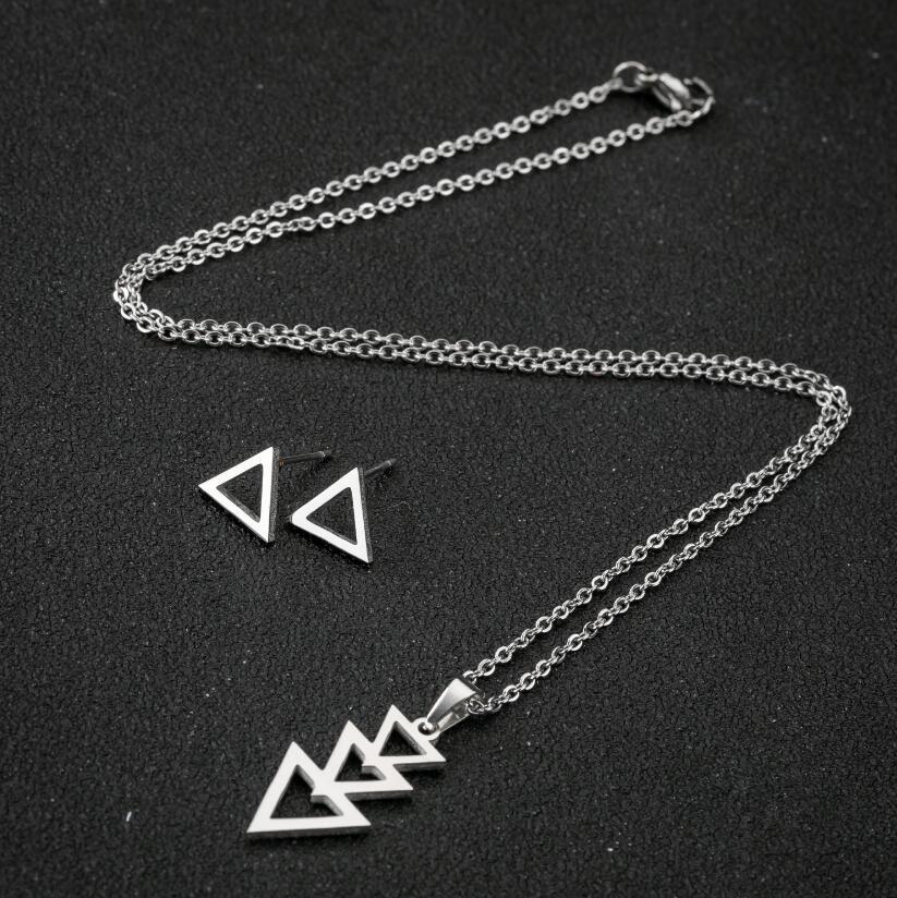 New Stainless Steel Geometric Ear Studs Collarbone Necklace Set - FASHIONKULTUR