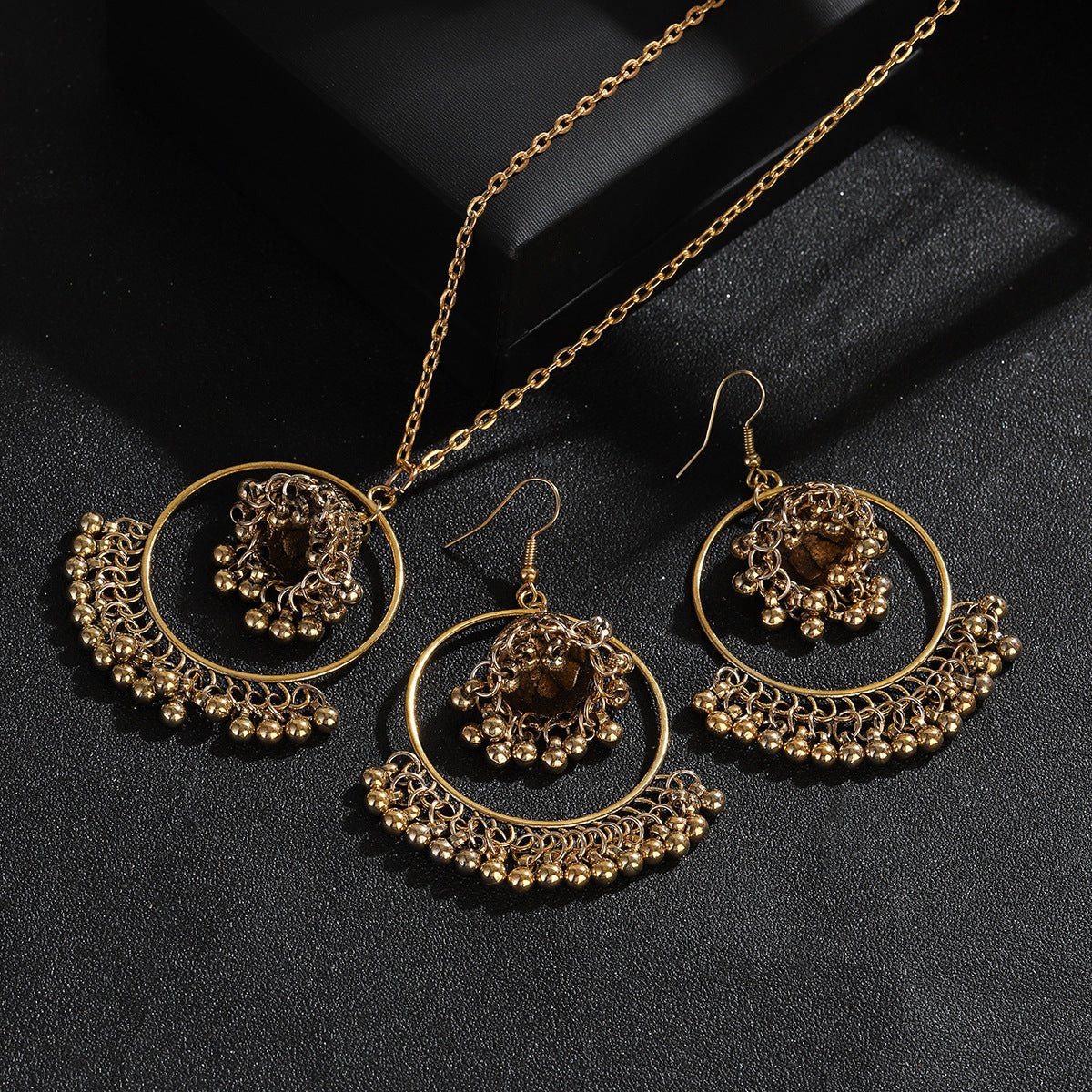 European And American Round Tassel Temperamental Eardrop Necklace Suit Banquet Ornament - FASHIONKULTUR
