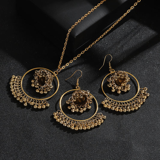 European And American Round Tassel Temperamental Eardrop Necklace Suit Banquet Ornament - FASHIONKULTUR