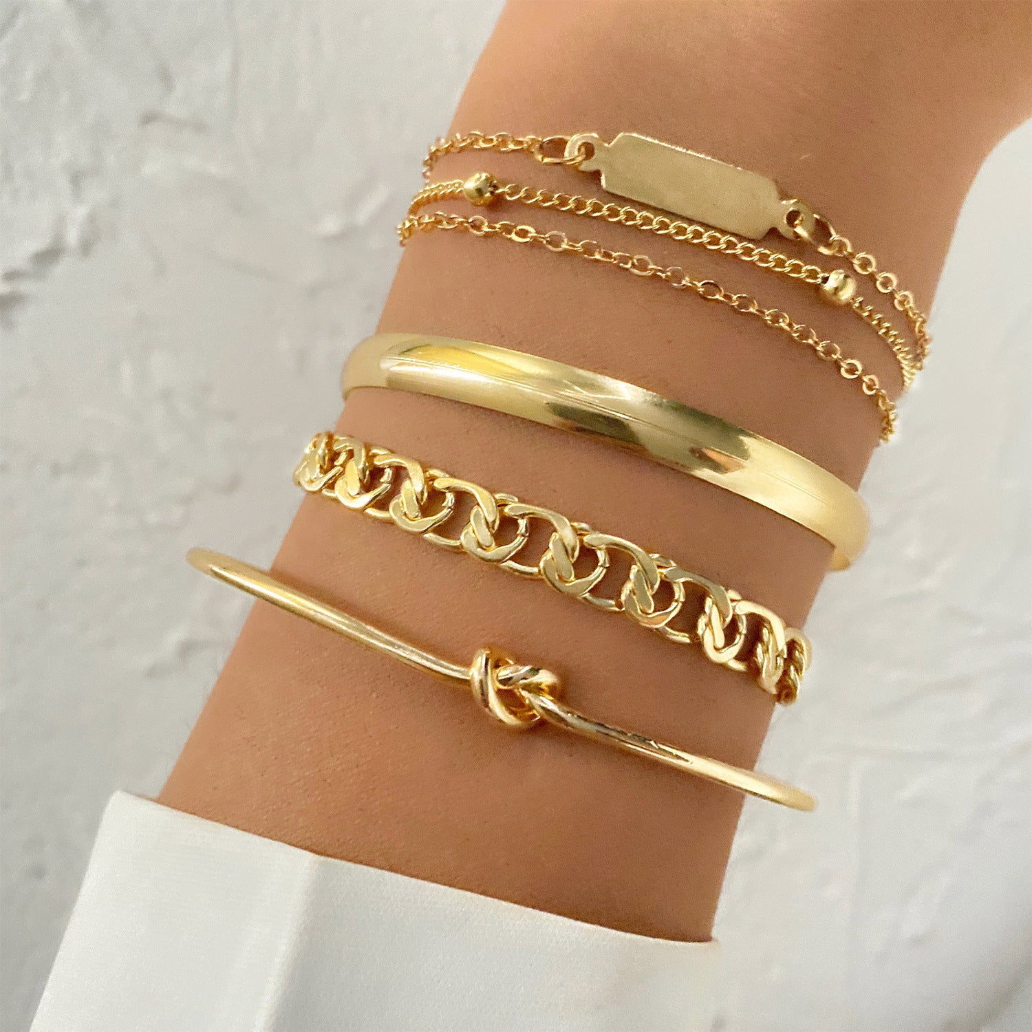 European And American Simple Hundred Chain Ring Bracelet 4-piece Set - FASHIONKULTUR