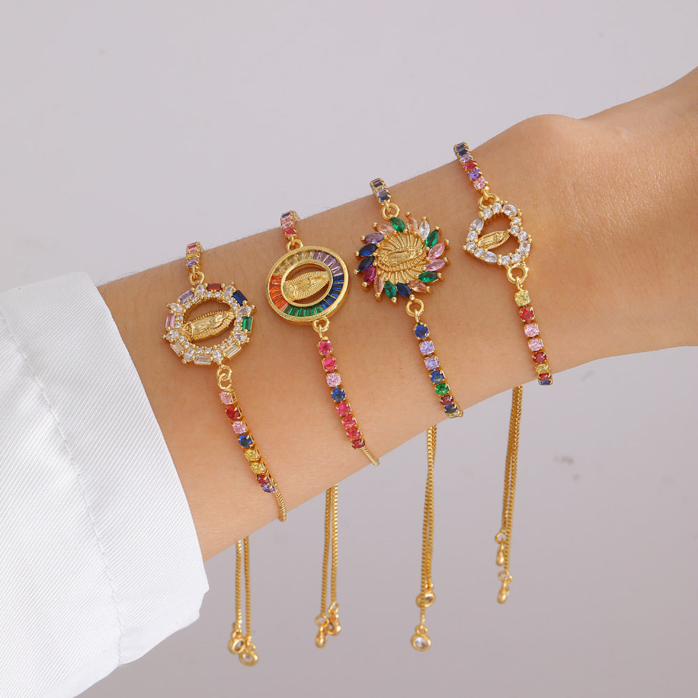 Copper Micro Inlay Color Zirconium Geometric Bracelet - FASHIONKULTUR