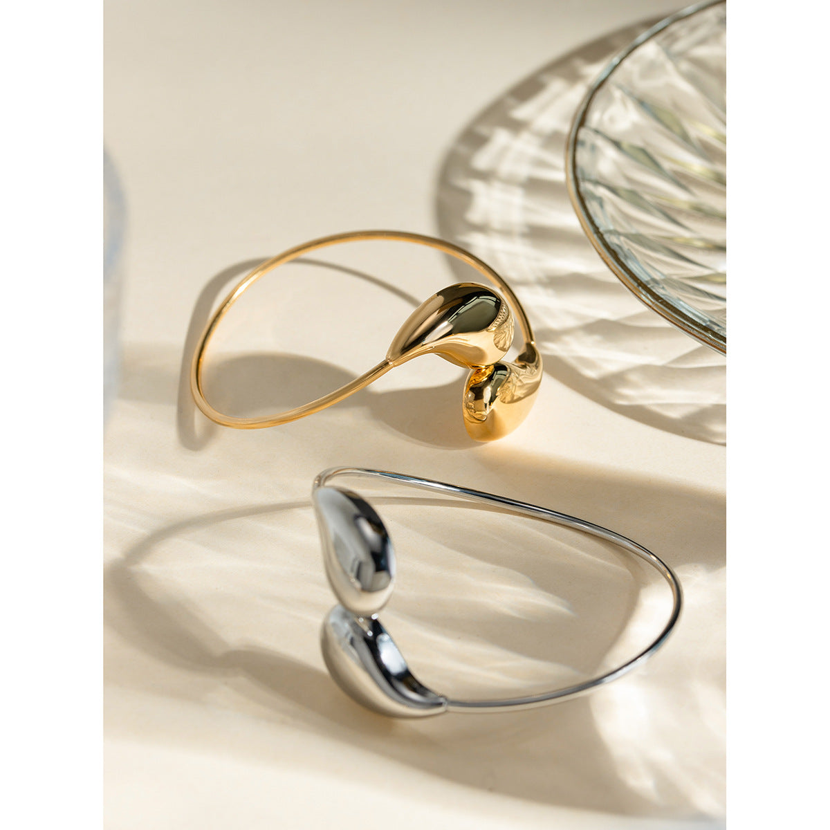 Fashion Jewelry Minar Hip Hop Metallic Irregular Water Drop Twist Adjustable Bangles For Women Titanium Steel 18K Gold PVD Plated Cuff Bracelet - FASHIONKULTUR