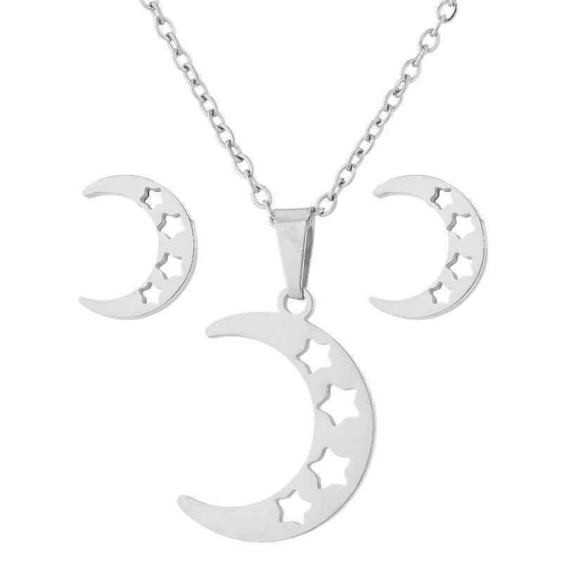 New Stainless Steel Geometric Ear Studs Collarbone Necklace Set - FASHIONKULTUR
