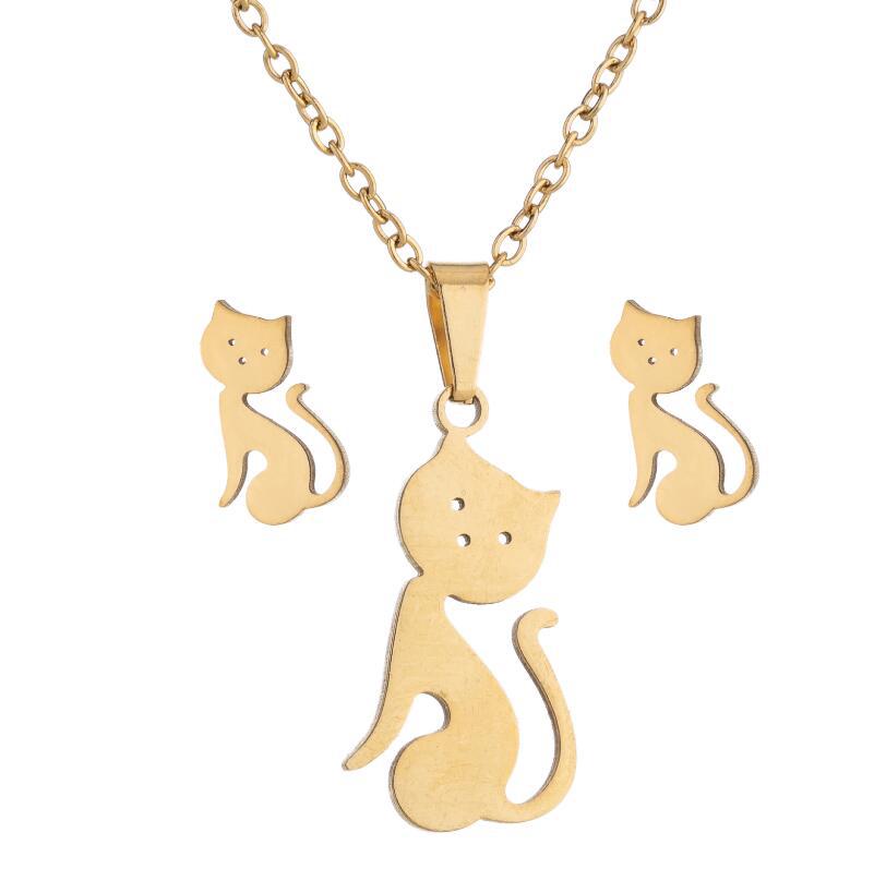 New Stainless Steel Geometric Ear Studs Collarbone Necklace Set - FASHIONKULTUR