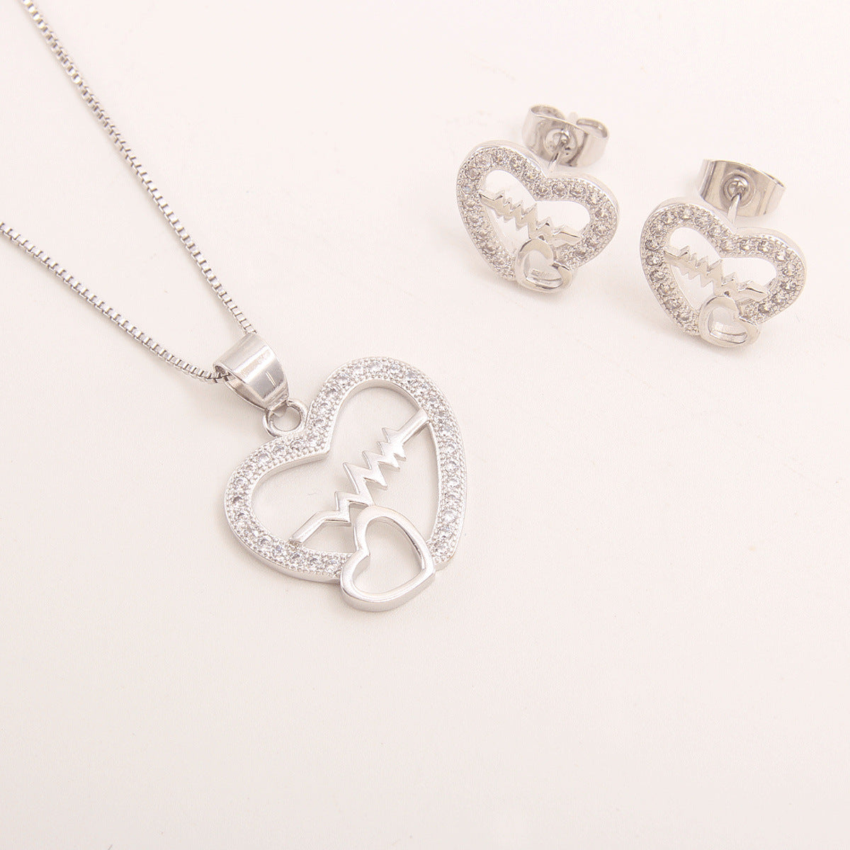 Heart-shaped Zircon Women's Necklace Suit - FASHIONKULTUR