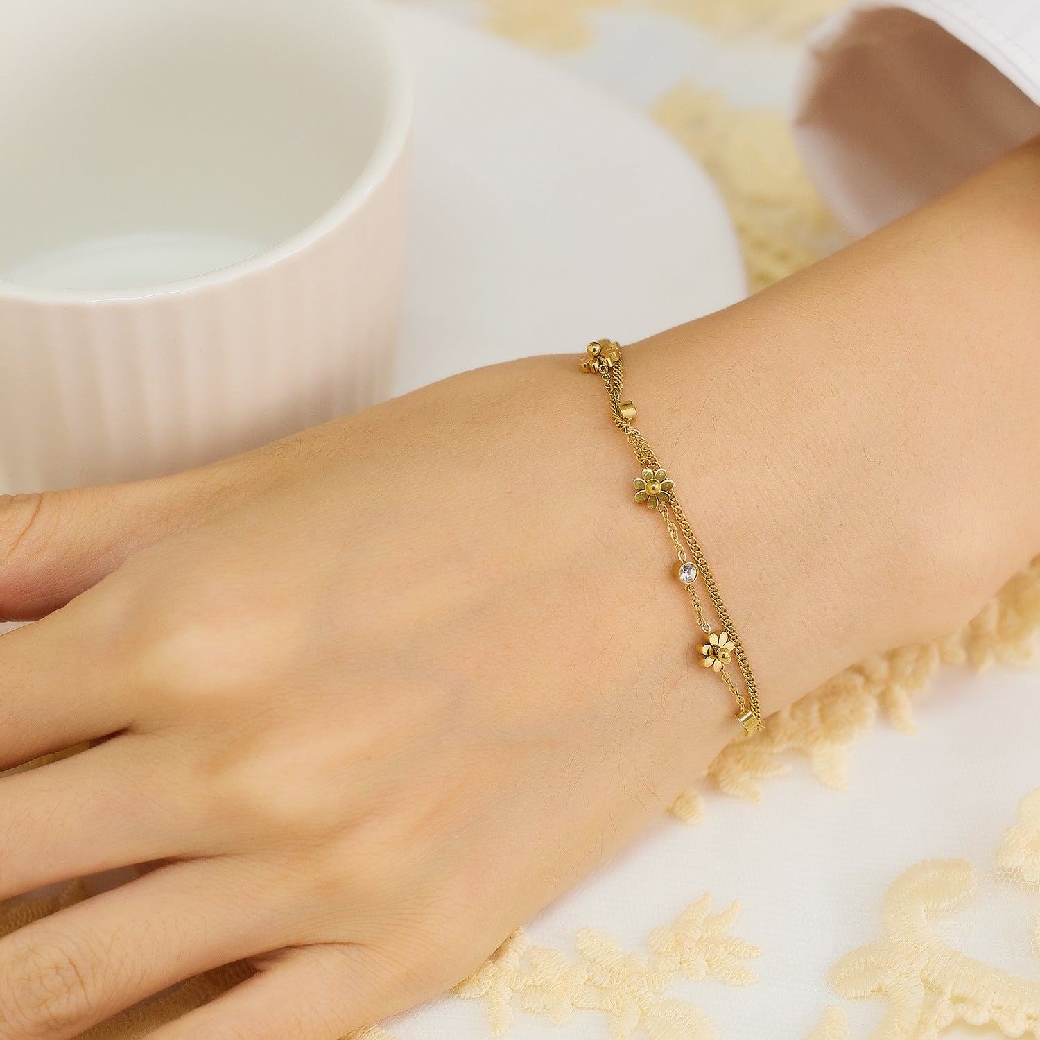 Stainless Steel Bracelet 18K Gold Diamond - FASHIONKULTUR