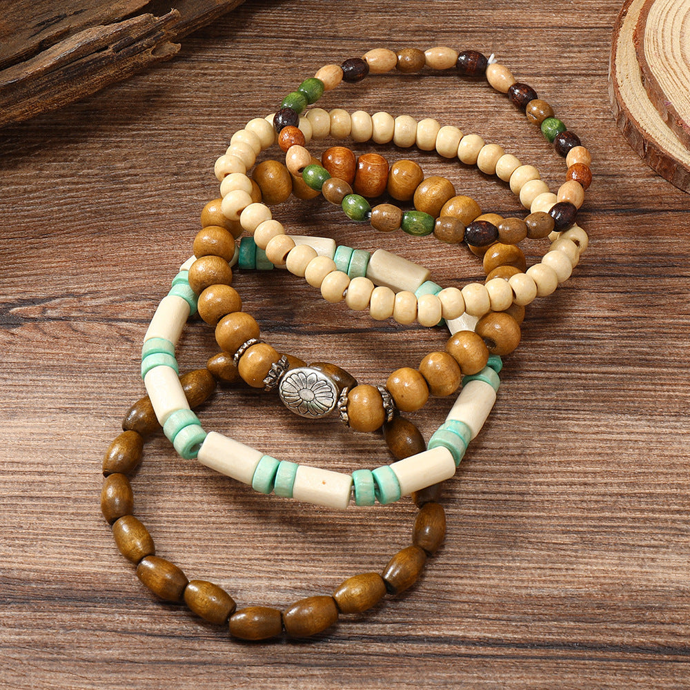 Colorful Wooden Bead Small Flower Filament Five-piece Bracelet - FASHIONKULTUR