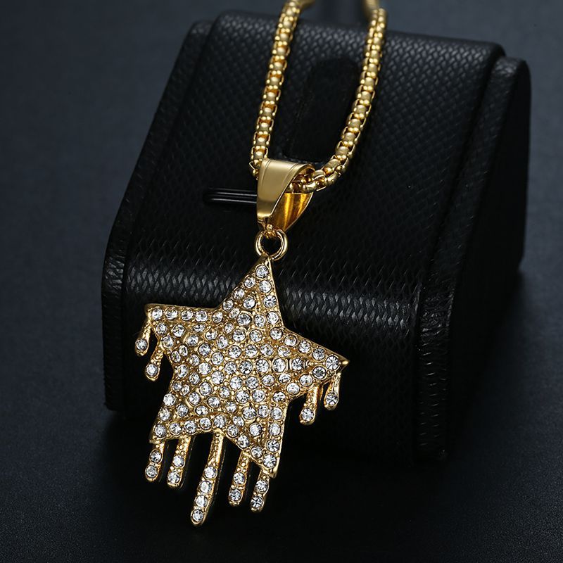 Hip Hop Stainless Steel Dropper Full Diamond Five-pointed Star Pendant - FASHIONKULTUR