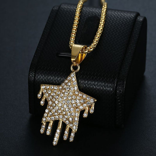 Hip Hop Stainless Steel Dropper Full Diamond Five-pointed Star Pendant - FASHIONKULTUR