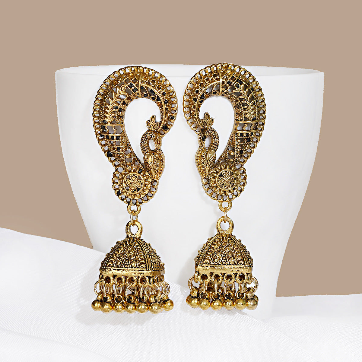 India Exaggerated Personalized Creative Bell Earrings Bohemian Retro Hollow Bird Cage - FASHIONKULTUR