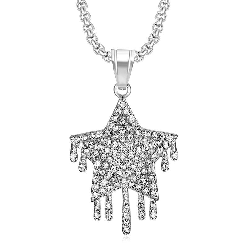 Hip Hop Stainless Steel Dropper Full Diamond Five-pointed Star Pendant - FASHIONKULTUR