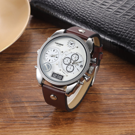 Creative Double Time Zone PU Leather Belt Men's Watches Watch - FASHIONKULTUR