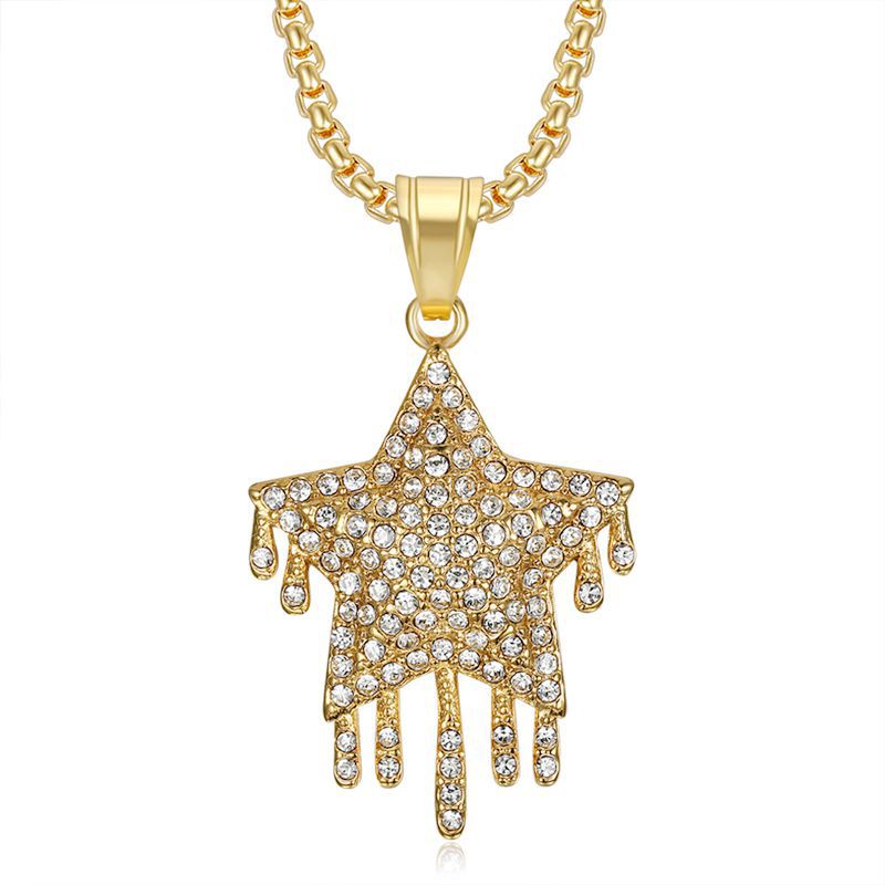 Hip Hop Stainless Steel Dropper Full Diamond Five-pointed Star Pendant - FASHIONKULTUR