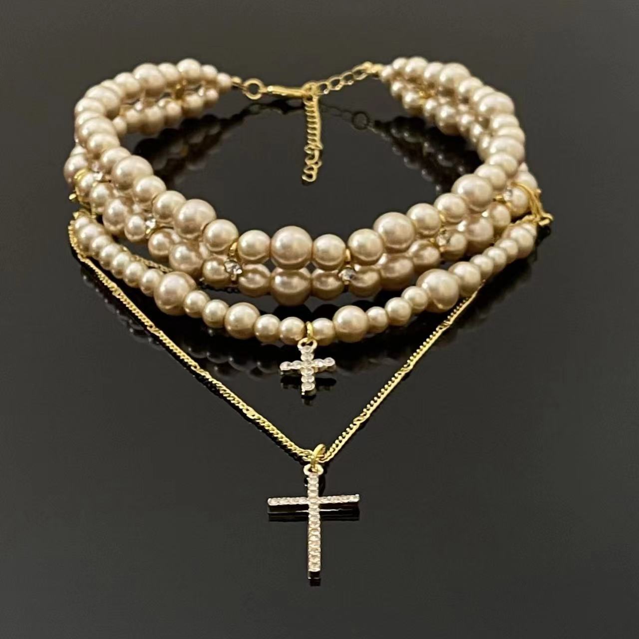 Women's Multi-layer Pearl Cross Necklace - FASHIONKULTUR