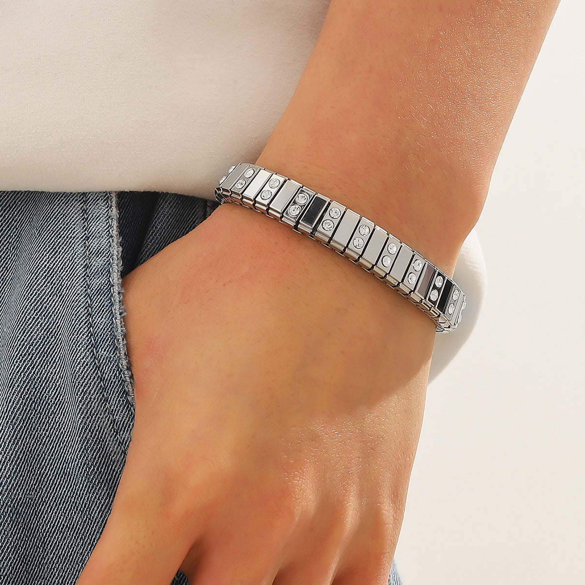 Cold Stainless Steel Diamond Elastic Bracelet For Men - FASHIONKULTUR