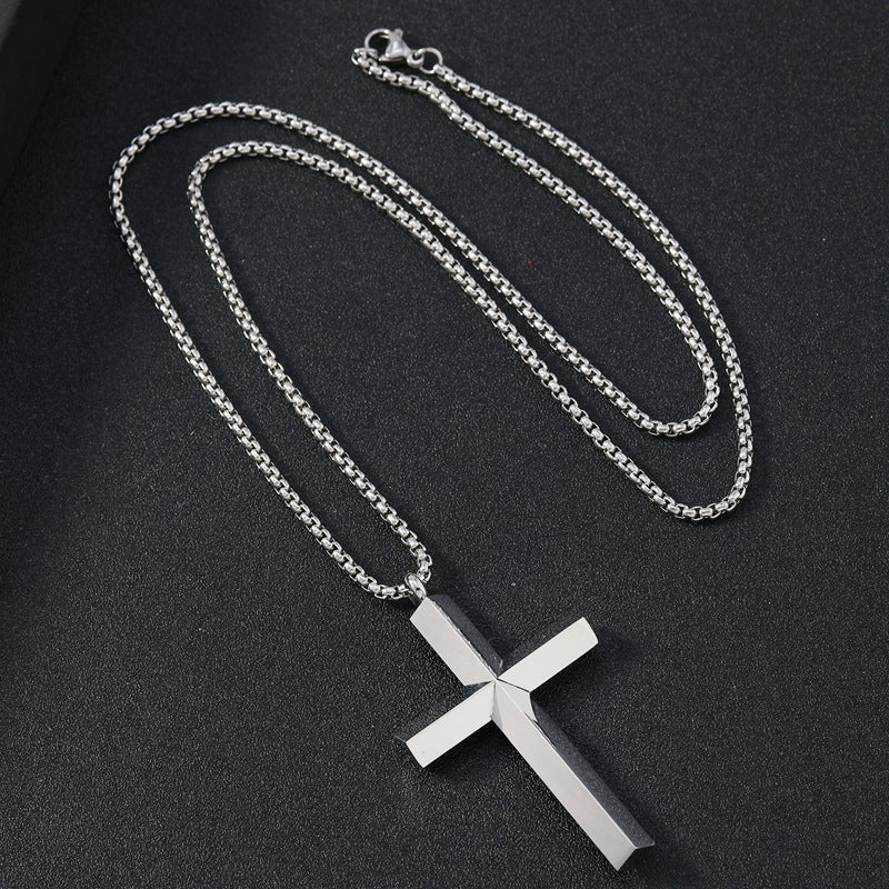 Round Large Beveled Cross Necklace Titanium Steel Men - FASHIONKULTUR