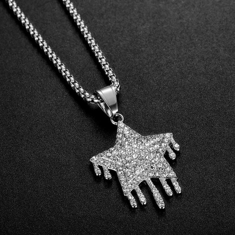 Hip Hop Stainless Steel Dropper Full Diamond Five-pointed Star Pendant - FASHIONKULTUR