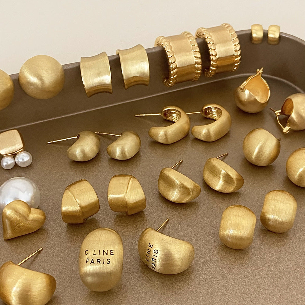 Brushed Metal Stud Earrings Vintage Simple Ear Clip - FASHIONKULTUR