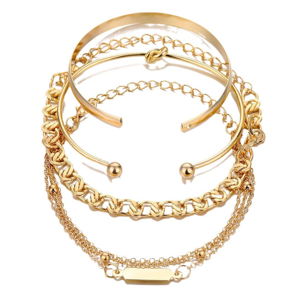 European And American Simple Hundred Chain Ring Bracelet 4-piece Set - FASHIONKULTUR