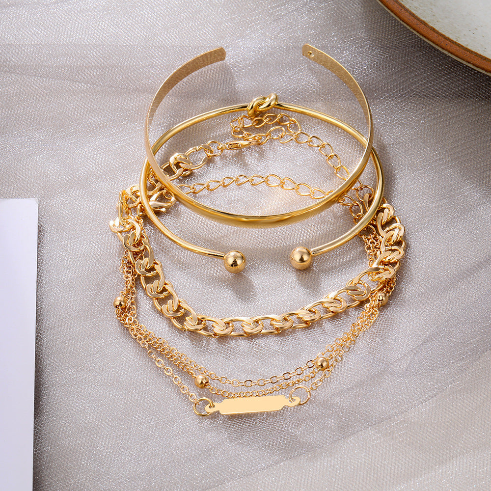 European And American Simple Hundred Chain Ring Bracelet 4-piece Set - FASHIONKULTUR