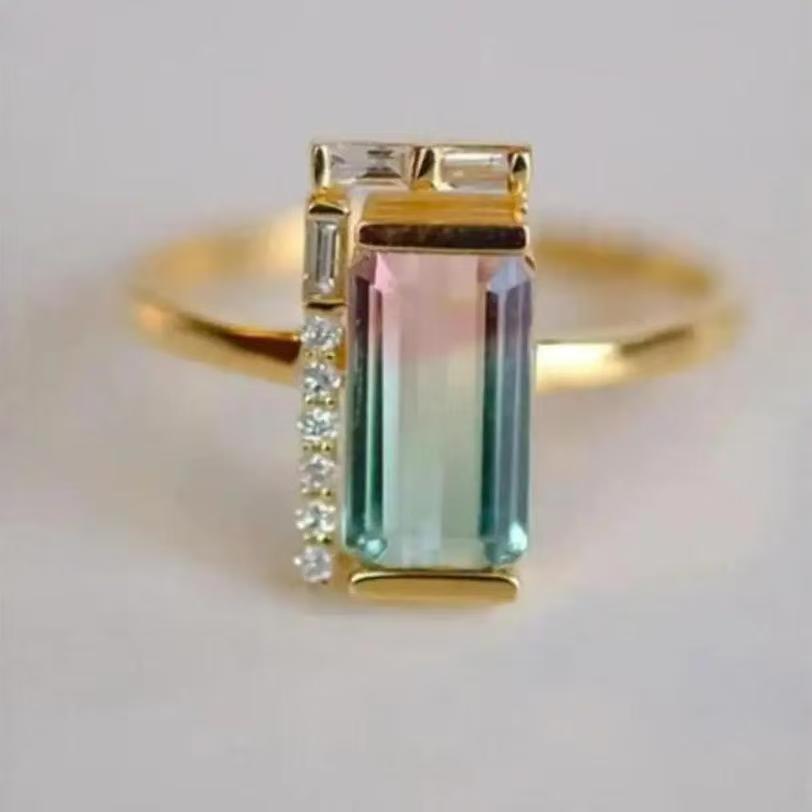 Gold Inlaid Colorful Natural Stone Creative High Sense Ring Jewelry - FASHIONKULTUR