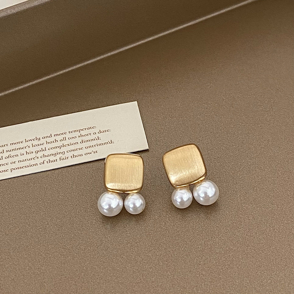 Brushed Metal Stud Earrings Vintage Simple Ear Clip - FASHIONKULTUR