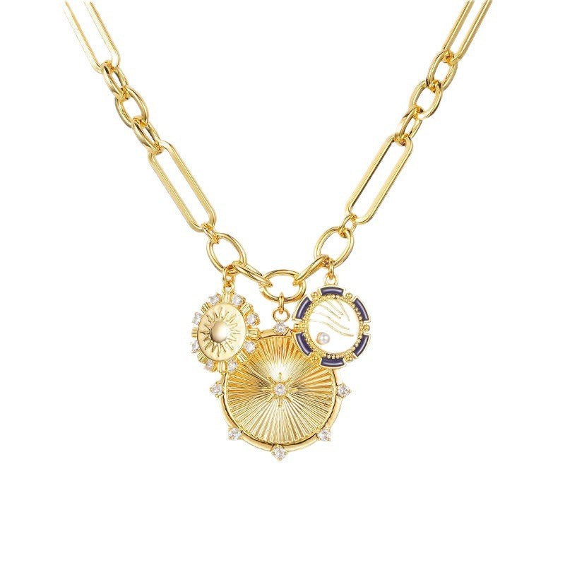 Fashion Jewelry Creative Sun Pendant Necklace Copper-plated Gold Clavicle Chain Summer Jewelry Stainless Steel Chain - FASHIONKULTUR