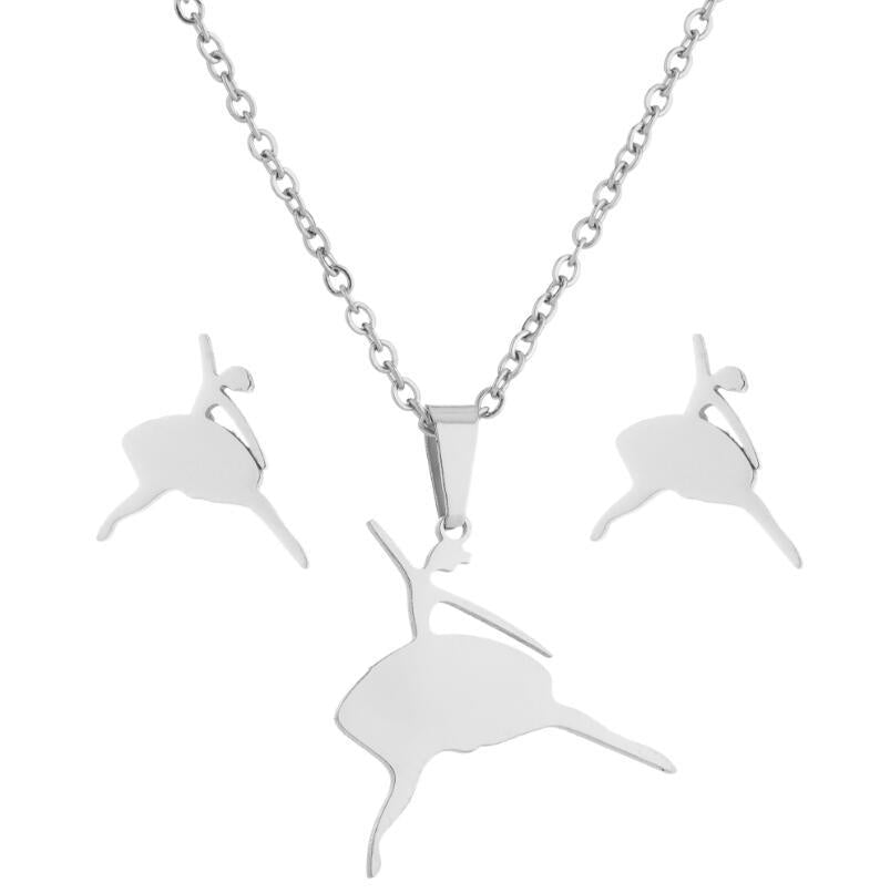 New Stainless Steel Geometric Ear Studs Collarbone Necklace Set - FASHIONKULTUR