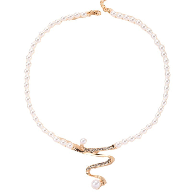 Fashion Pearl Diamond-studded Necklace Earrings Pendant 2-piece Set - FASHIONKULTUR