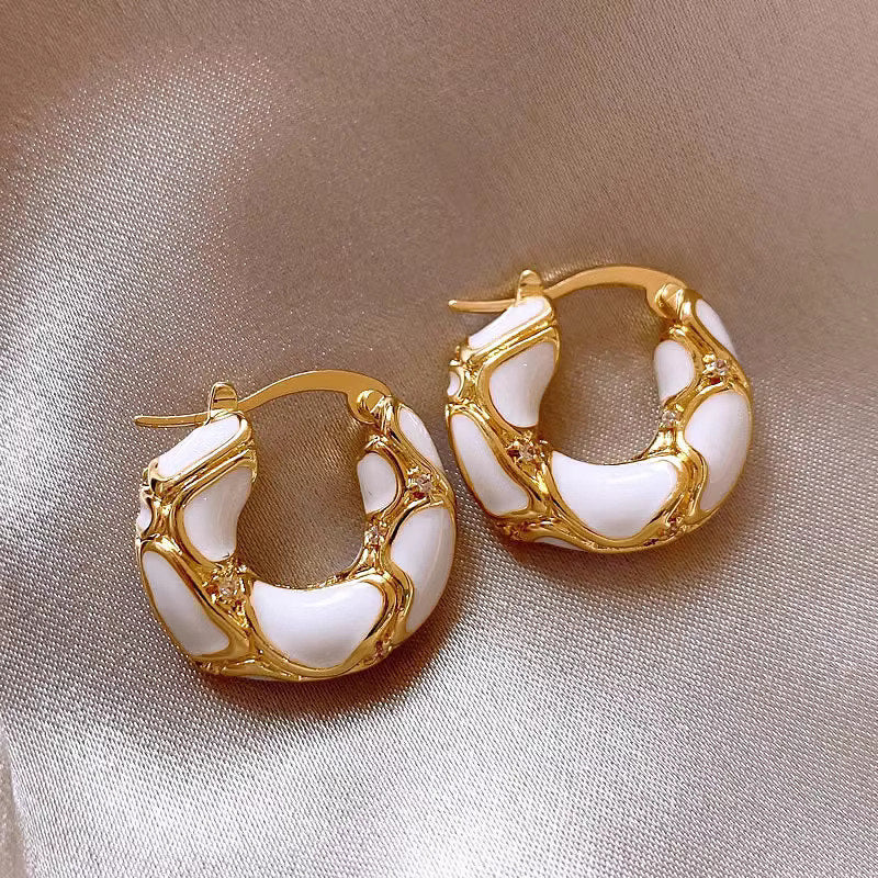 Fashion Jewelry New Trendy Enamel Color Metal Texture Small Hoop Earrings For Women Gold Plated Statement Ear Buckle Creative Jewelry Gifts - FASHIONKULTUR