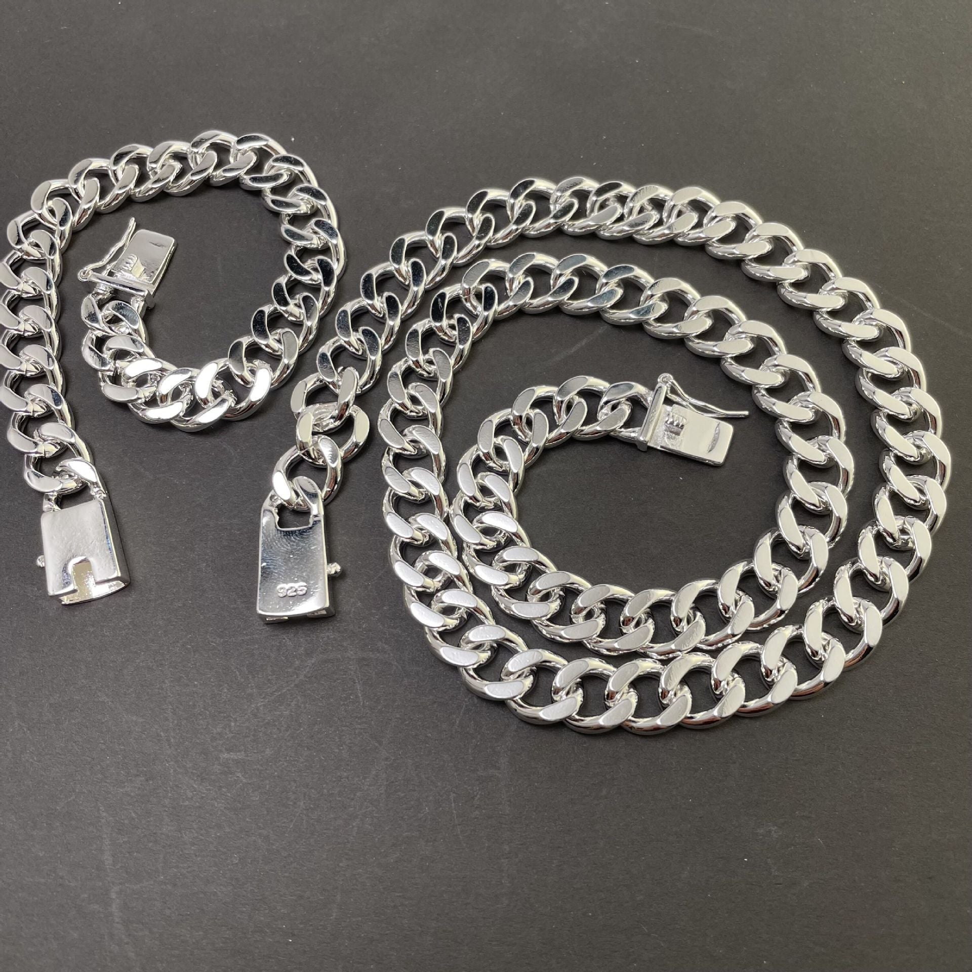 Electroplating 925 Silver 10MM Square Buckle Necklace Bracelet Set - FASHIONKULTUR