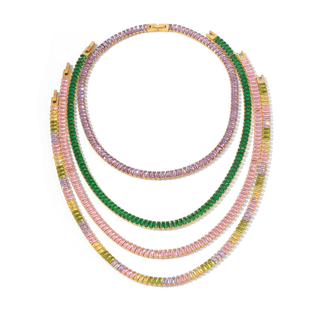 French Retro Square Cubic Zircon Bracelet Necklace For Women - FASHIONKULTUR