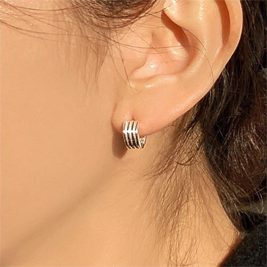 Women's 925 Sterling Silver Striped Minimalist Trendy Earrings - FASHIONKULTUR