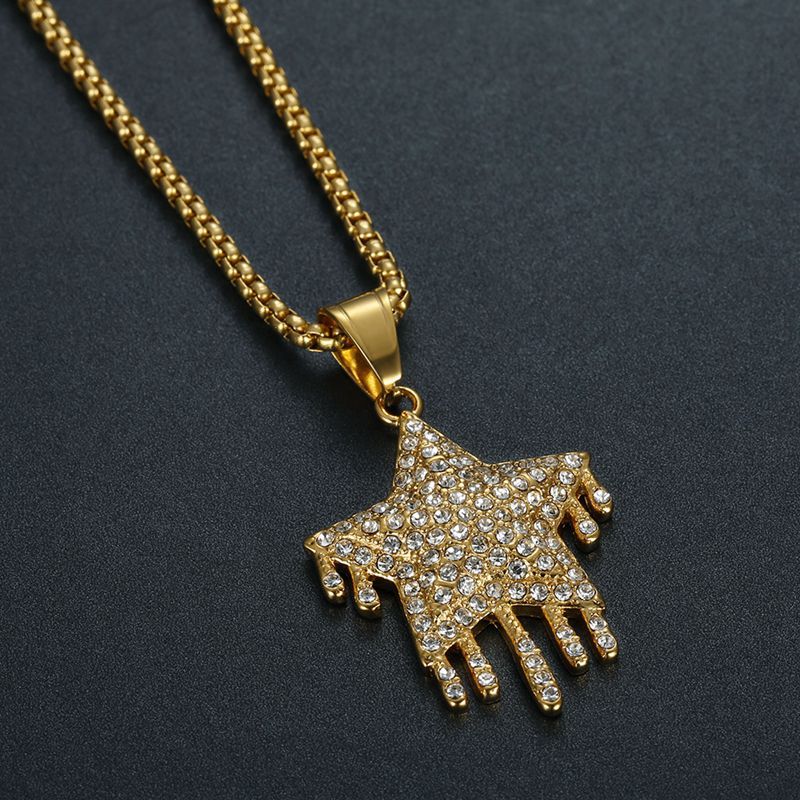 Hip Hop Stainless Steel Dropper Full Diamond Five-pointed Star Pendant - FASHIONKULTUR