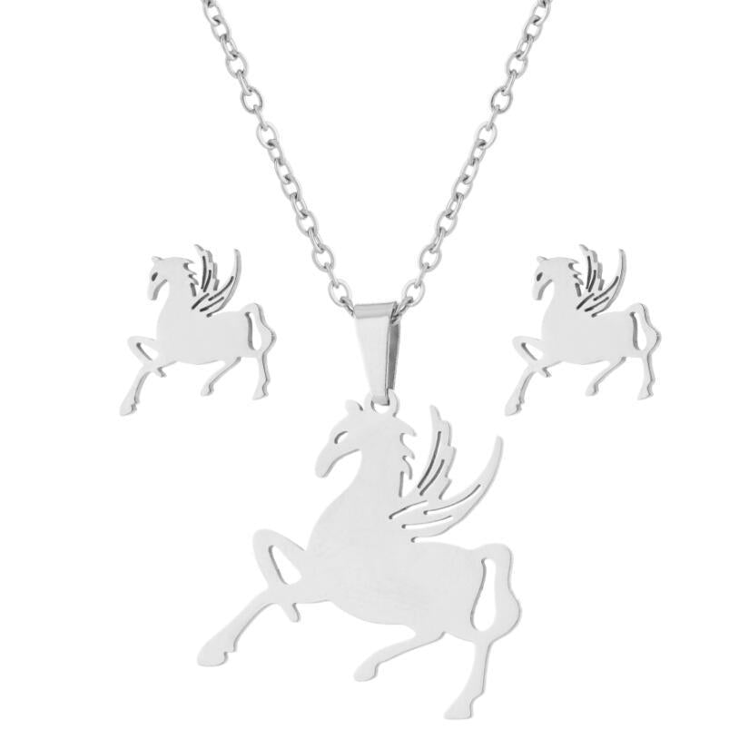 New Stainless Steel Geometric Ear Studs Collarbone Necklace Set - FASHIONKULTUR