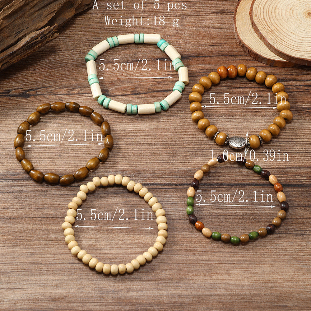 Colorful Wooden Bead Small Flower Filament Five-piece Bracelet - FASHIONKULTUR