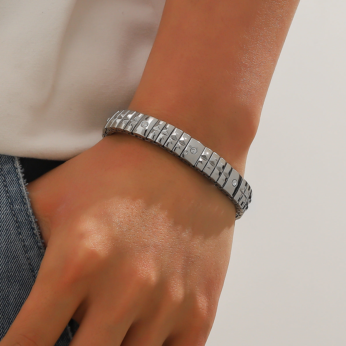 Cold Stainless Steel Diamond Elastic Bracelet For Men - FASHIONKULTUR