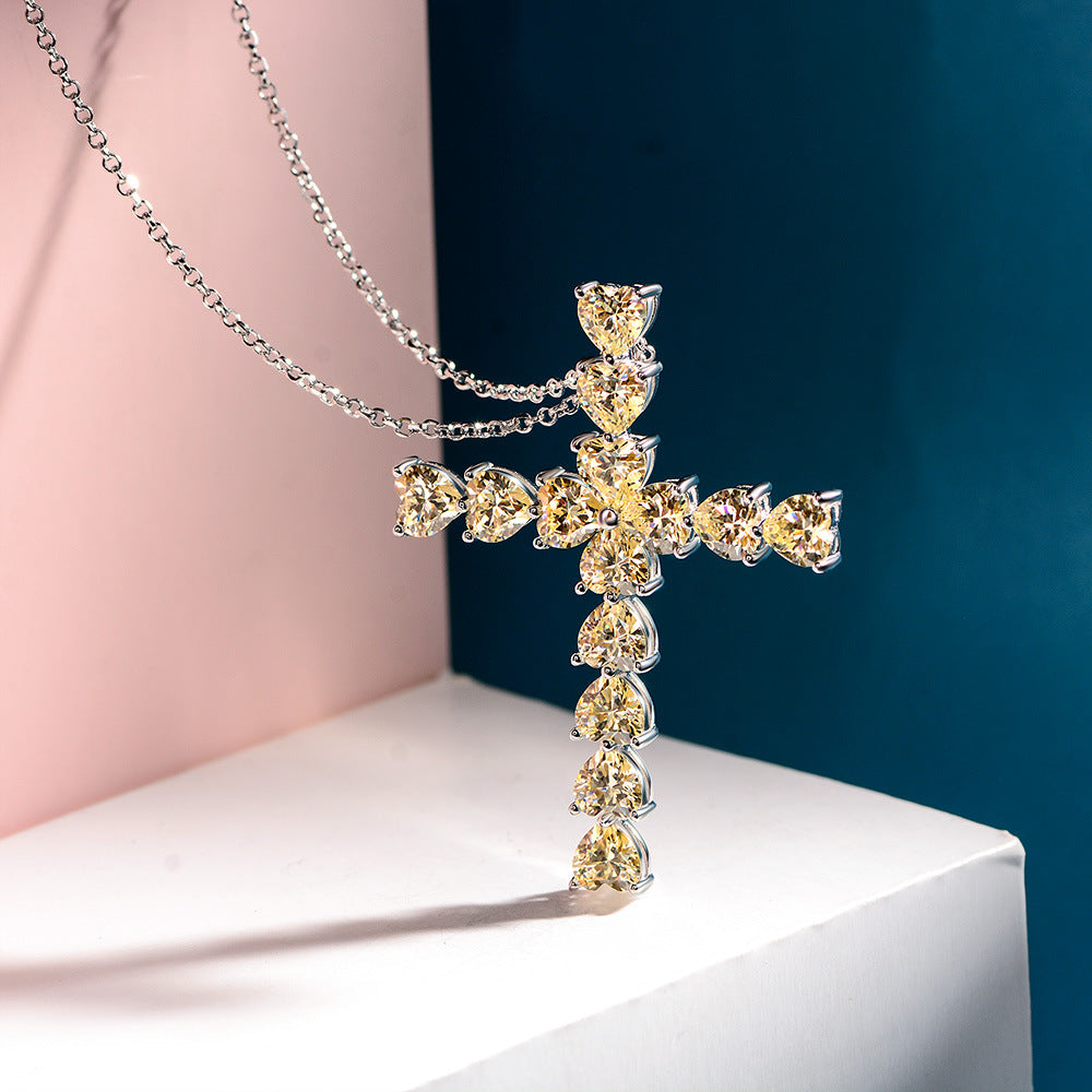 High Carbon Diamond S925 Silver Cross Necklace - FASHIONKULTUR