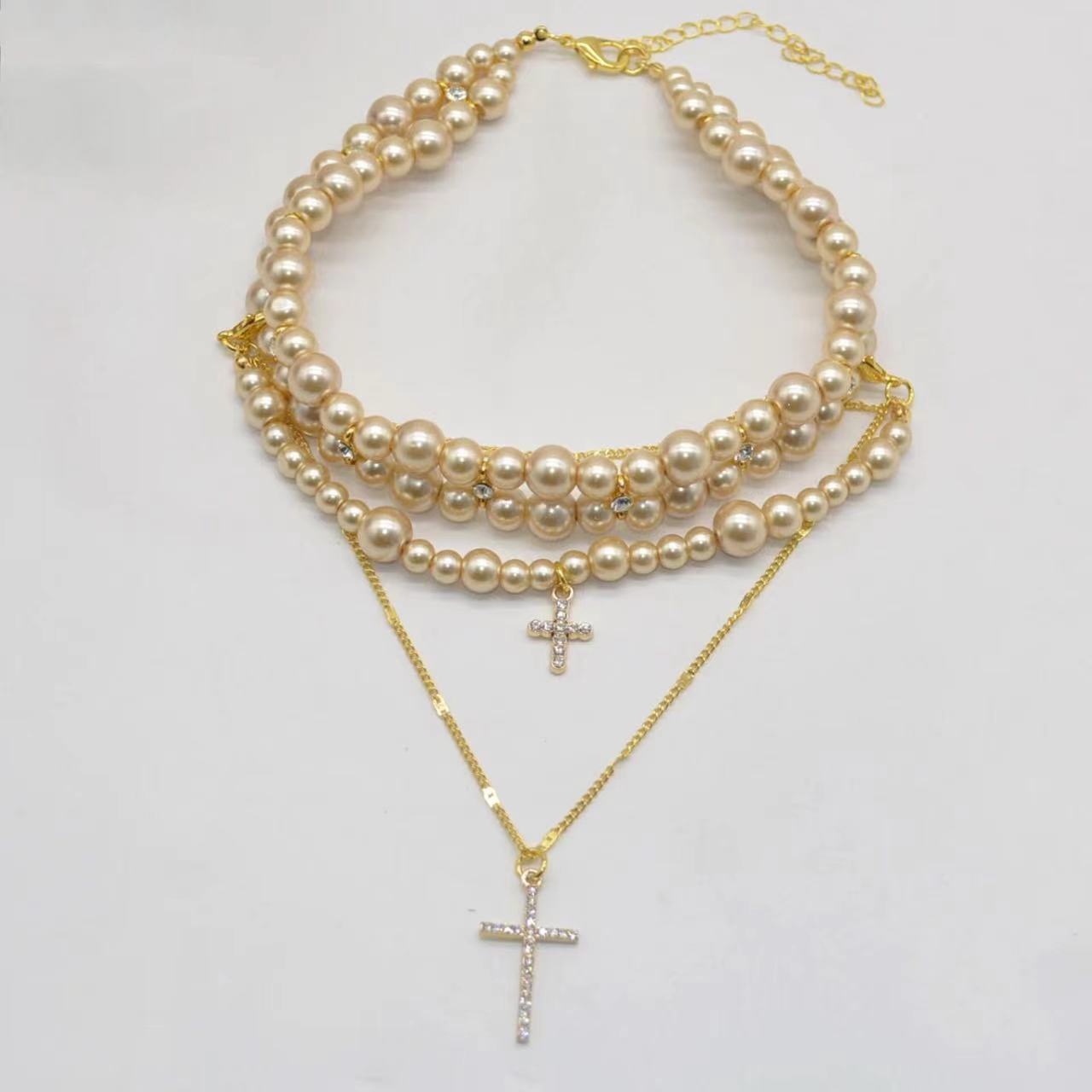 Women's Multi-layer Pearl Cross Necklace - FASHIONKULTUR