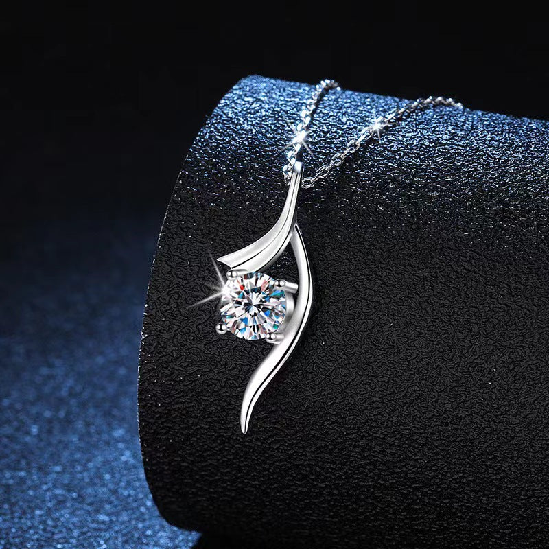 925 Sterling Silver Classic Four-claw 1 Karat-inch Diamond Necklace - FASHIONKULTUR
