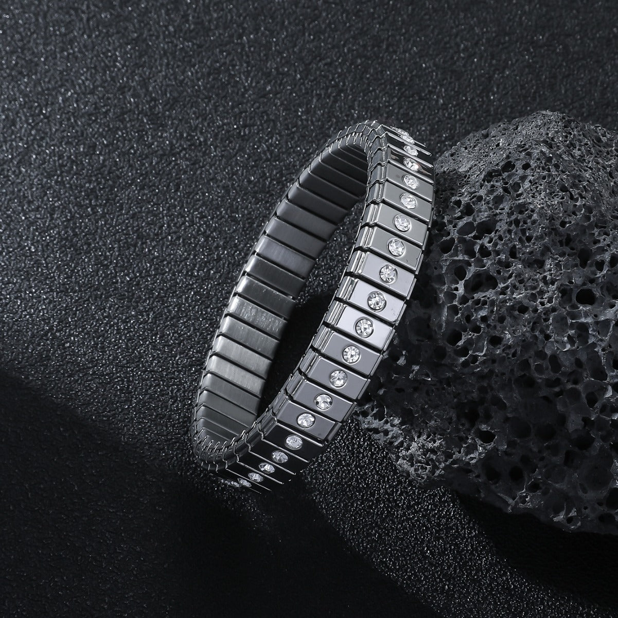 Cold Stainless Steel Diamond Elastic Bracelet For Men - FASHIONKULTUR