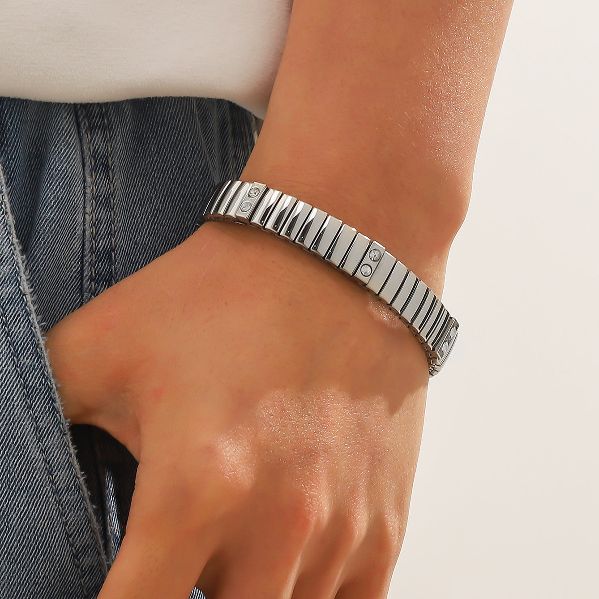 Cold Stainless Steel Diamond Elastic Bracelet For Men - FASHIONKULTUR