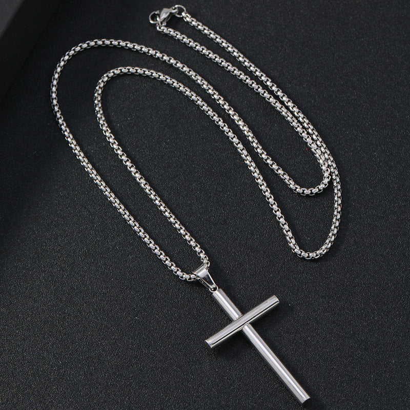 Round Large Beveled Cross Necklace Titanium Steel Men - FASHIONKULTUR