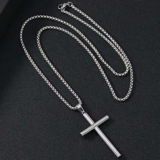 Round Large Beveled Cross Necklace Titanium Steel Men - FASHIONKULTUR