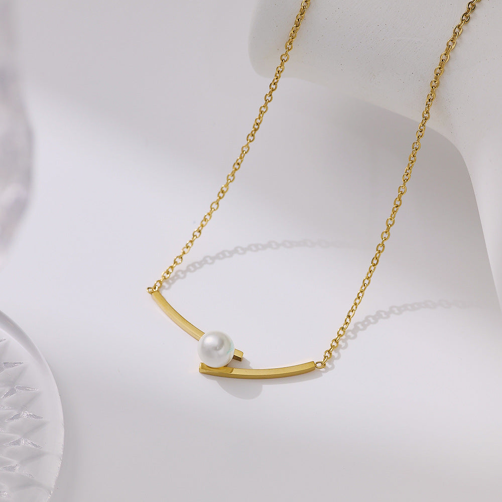 Stainless Steel Necklace Pearl Gold Pendant - FASHIONKULTUR