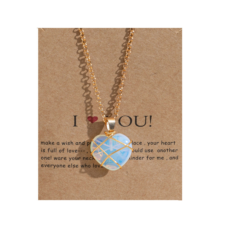 Copper Wire Natural Stone Love Pendant Necklace - FASHIONKULTUR