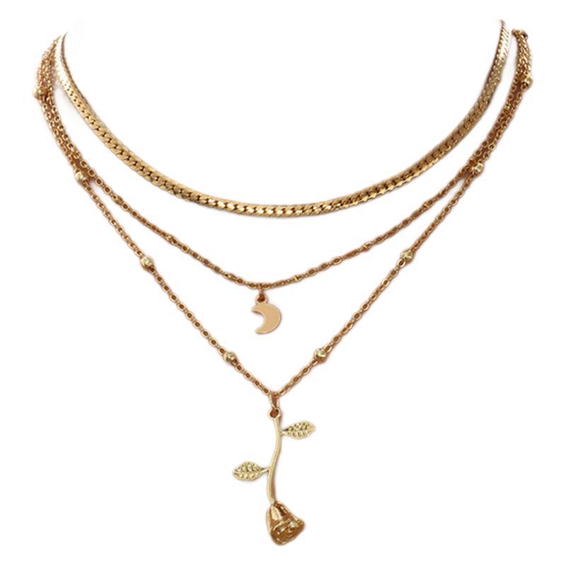 European And American Style Popular Golden Rose 3-layer Necklace - FASHIONKULTUR
