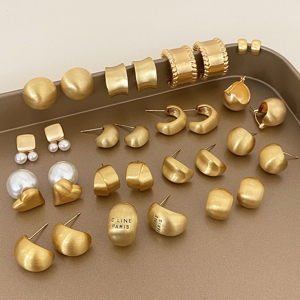 Brushed Metal Stud Earrings Vintage Simple Ear Clip - FASHIONKULTUR