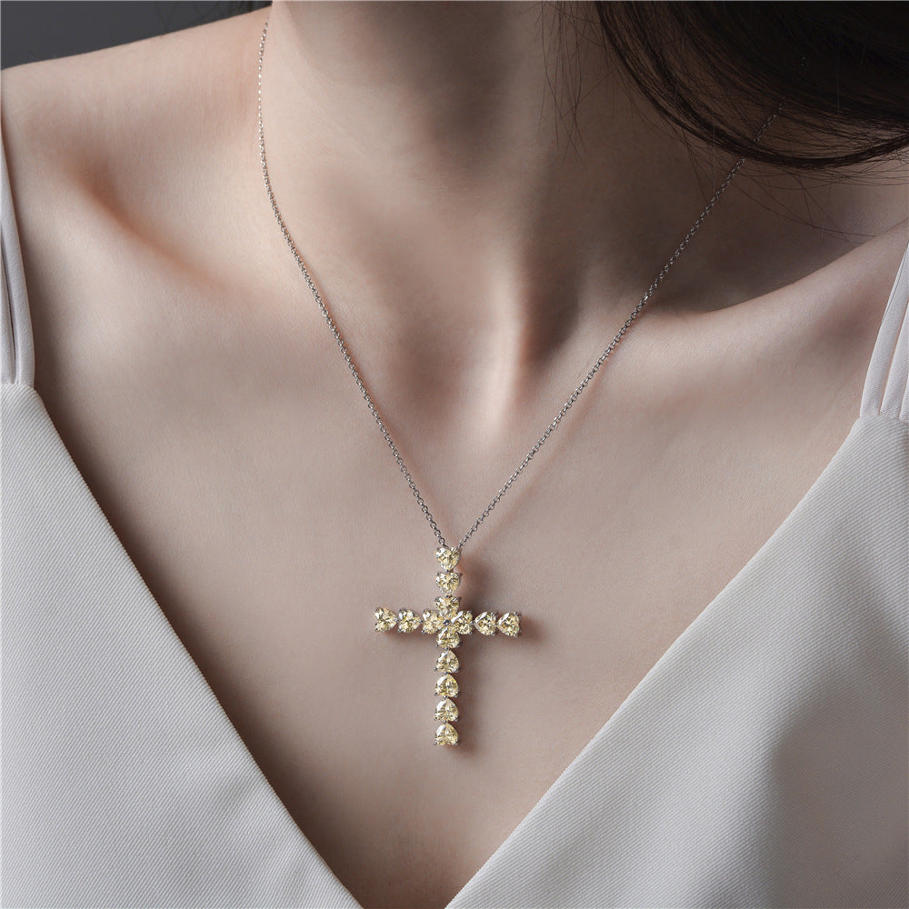 High Carbon Diamond S925 Silver Cross Necklace - FASHIONKULTUR
