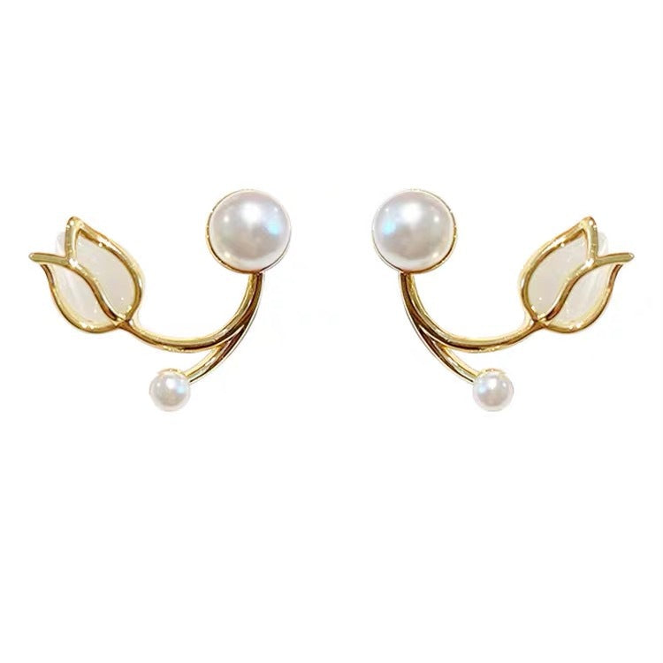 Sterling Silver Needle Tulip Stud Earrings For Women - FASHIONKULTUR
